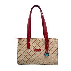 Dooney & Bourke Beige & Red Monogram Canvas East West Shopper Shoulder Bag